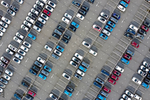 Full Parking lot with a bird's eye