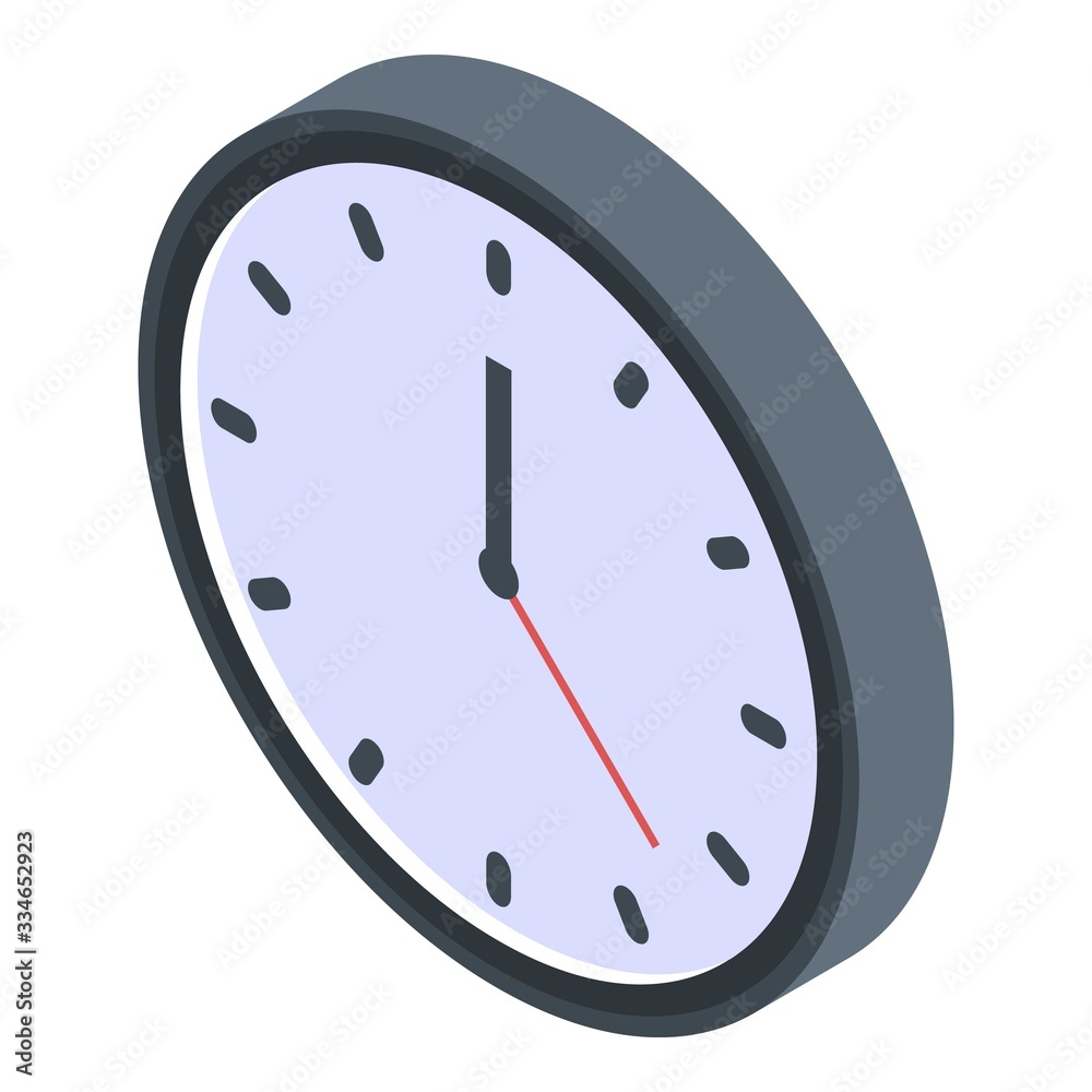 Office wall clock icon. Isometric of office wall clock vector icon for web design isolated on white background Office wall clock icon. Isometric of office wall clock vector icon for web design isolated on white background