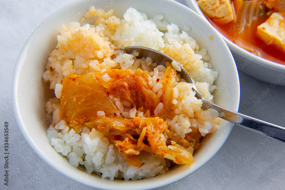 Korean Tuna kimchi stew which is called Chamchi Kimchi Jjigae with rice Korean Tuna kimchi stew which is called Chamchi Kimchi Jjigae with rice