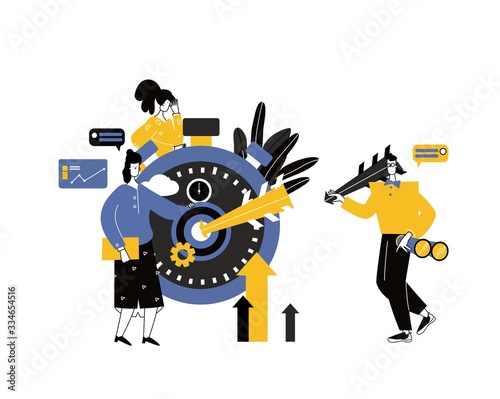Finance graphic elements are a beneficial investment in investing in a successful business in a short period of time. A cohesive team of people working on business.Characters flat cartoon illustration