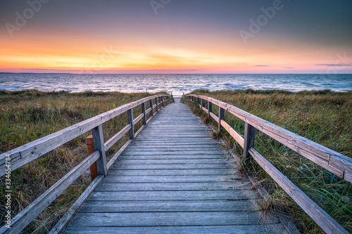 Wooden walkway along the beach, North Sea coast, Germany