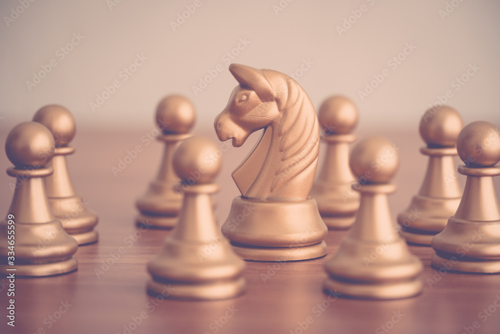 Concept of leadership or brainstorm for success goal. Knight chess leader brainstorm meeting on wooden table. Leadership skills need for top management in organization, company such as manager, CEO Concept of leadership or brainstorm for success goal. Knight chess leader brainstorm meeting on wooden table. Leadership skills need for top management in organization, company such as manager, CEO