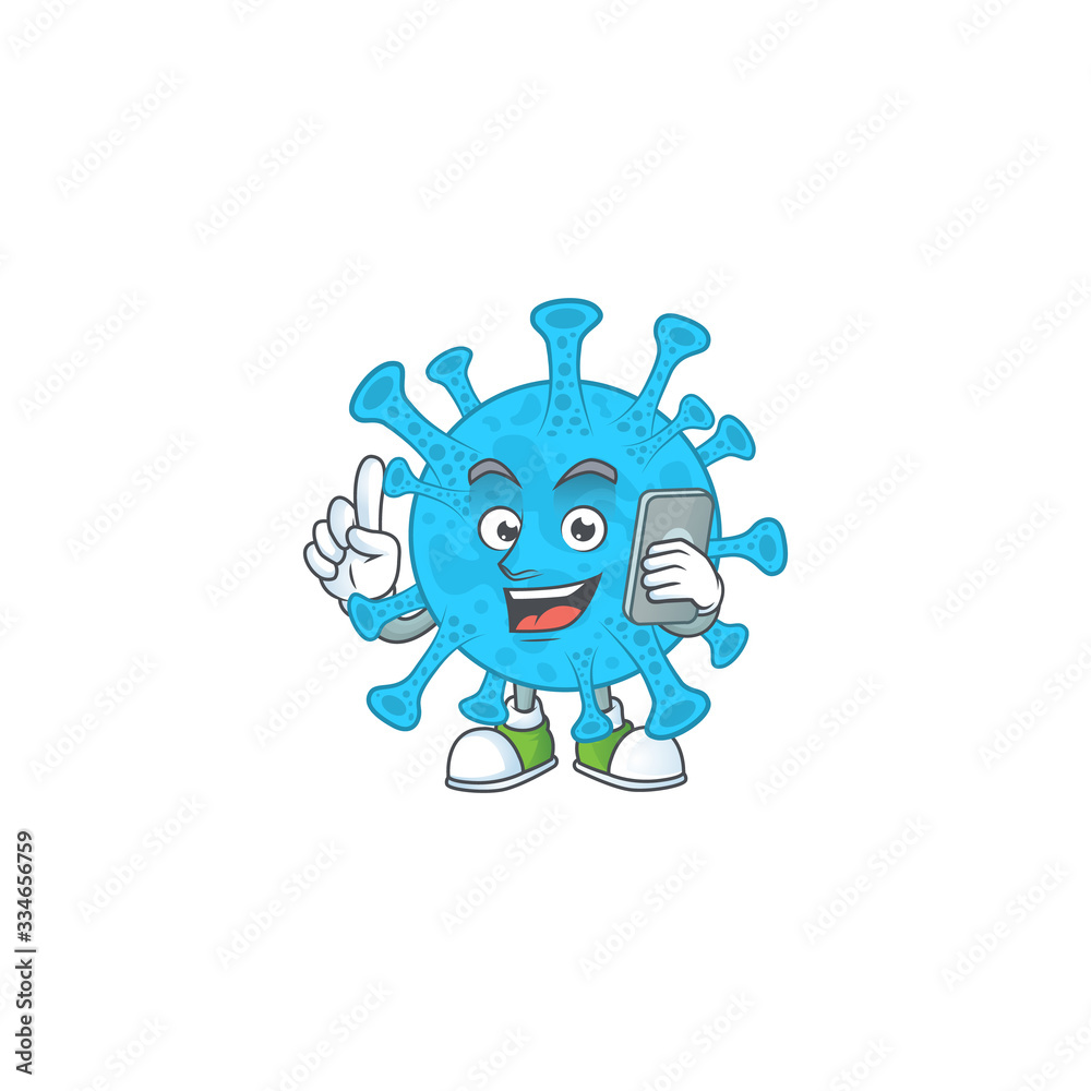 Cartoon design concept of coronavirus backteria talking on phone Cartoon design concept of coronavirus backteria talking on phone