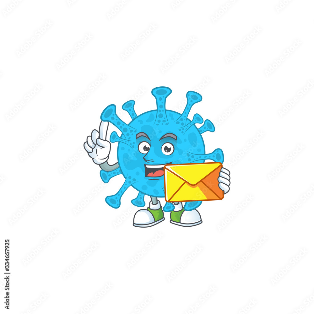 Cute face coronavirus backteria mascot design bring brown envelope