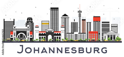 Johannesburg South Africa City Skyline with Gray Buildings Isolated on White.