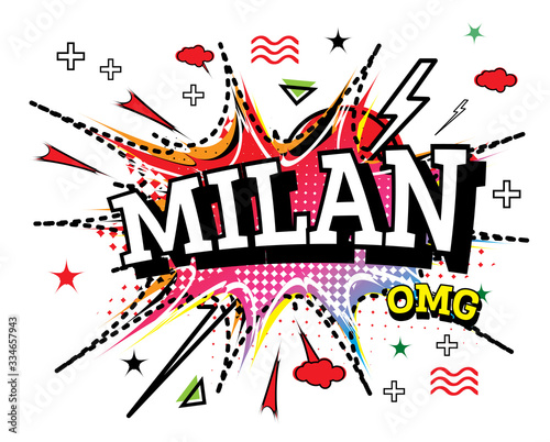 Milan Comic Text in Pop Art Style Isolated on White Background.
