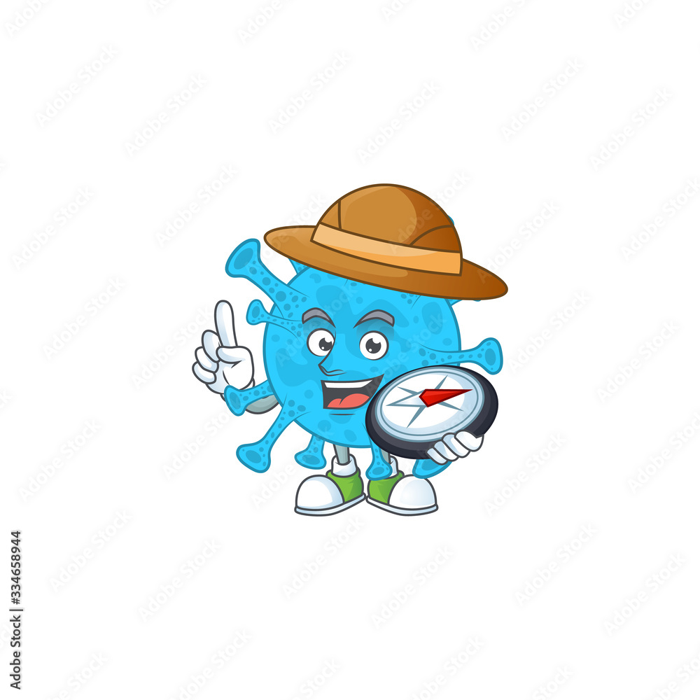 World explorer coronavirus backteria cartoon design style using compass World explorer coronavirus backteria cartoon design style using compass