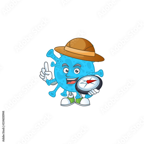 World explorer coronavirus backteria cartoon design style using compass
