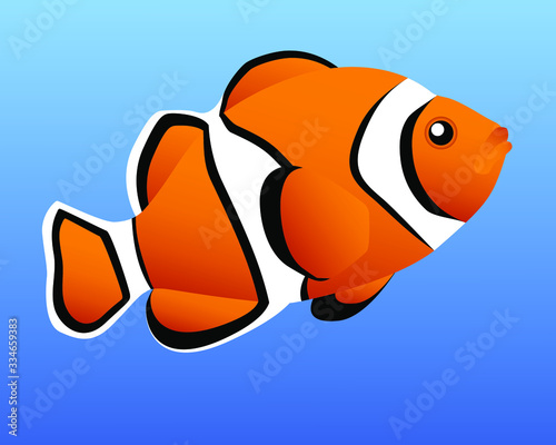 Sea clown fish on the blue background. Amphiprion ocellaris. Vector illustration