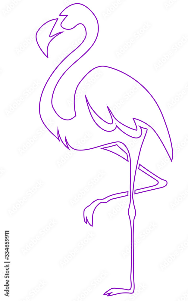 Flamingo bird silhouette drawn on a white background. Isolated vector. Tattoo, creative logo for a company, emblem for the design of clothes, dishes, paper, cards, books