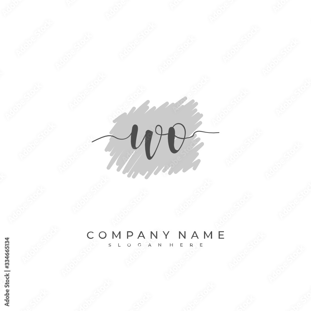 Fototapeta premium Handwritten initial letter W O WO for identity and logo. Vector logo template with handwriting and signature style.