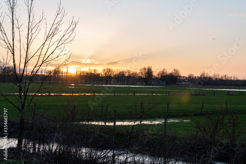 Abendstimmung und Dämmerung im Elsebruch, ein Flusstal, Niederung in Bünde einer Stadt in Ostwestfalen, Deutschland photo