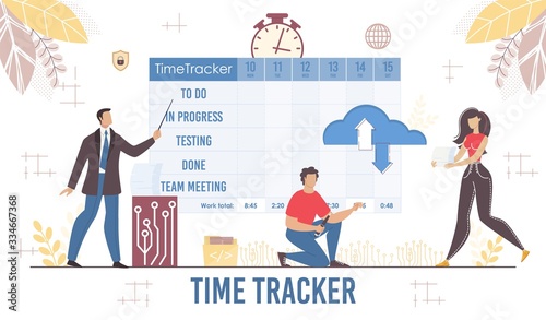 Effective Time Tracker Planner for Business Presentation. Management and Workflow Process Organization. Daily Schedule Digital Plan To-Do List Calendar. Staff Discipline. Vector Illustration