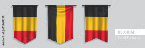 Set of Belgium waving pennants on isolated background vector illustration