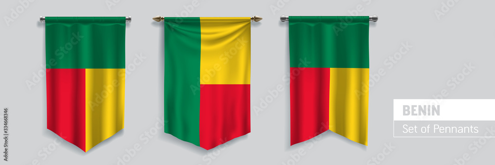 Set of Benin waving pennants on isolated background vector illustrationn Set of Benin waving pennants on isolated background vector illustrationn