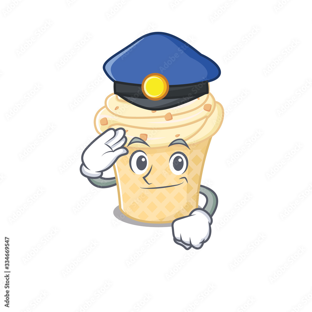Fototapeta premium Police officer mascot design of vanilla ice cream wearing a hat
