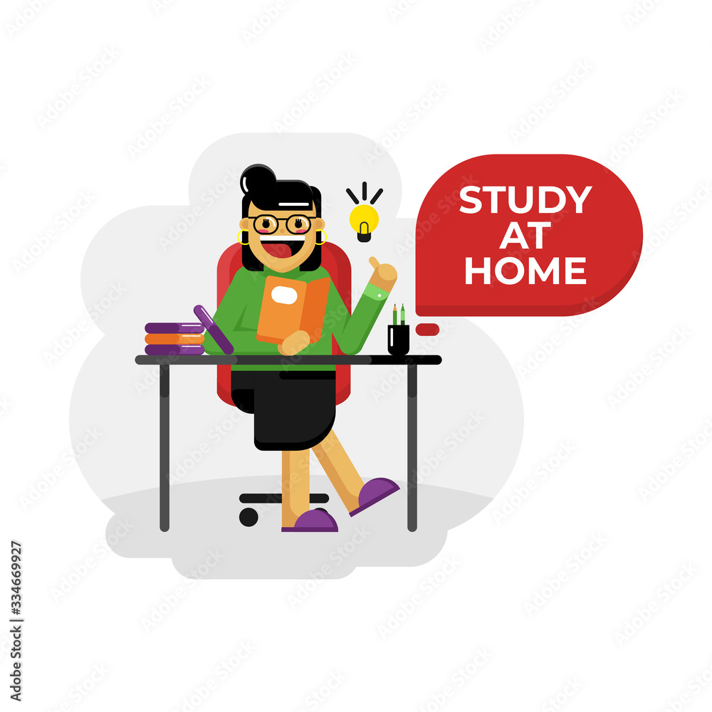Student study at home, Telestudying or e-learning. Prevention from virus spreading, Quarantine campaign to prevent spread of virus outbreak.