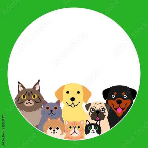 cats and dogs in round frame design