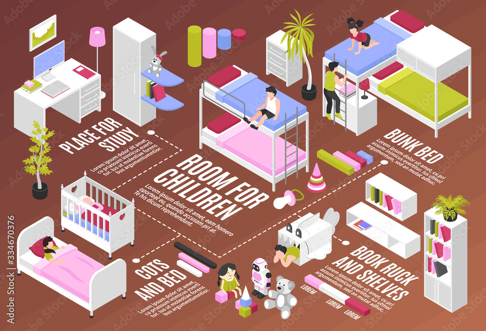  Children Room Isometric Infographics Scheme