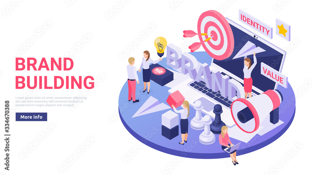Brand Building Isometric Concept Brand Building Isometric Concept