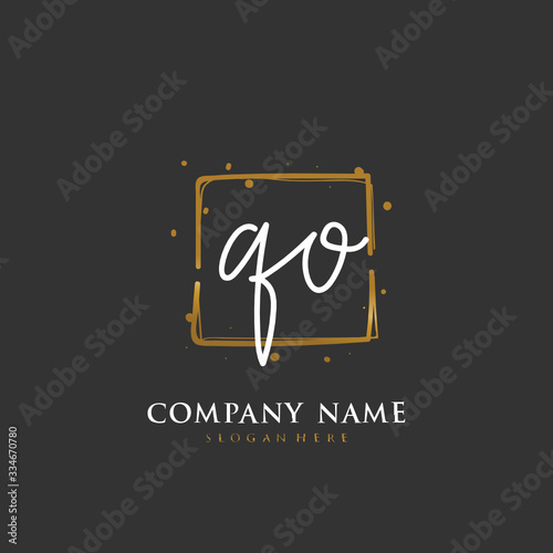 Handwritten initial letter Q O QO for identity and logo. Vector logo template with handwriting and signature style.