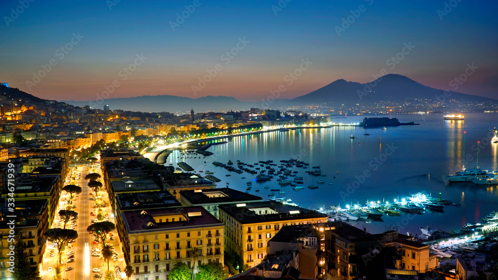 Cityscape of Gulf of Naples and Mount Vesuvius in Italy