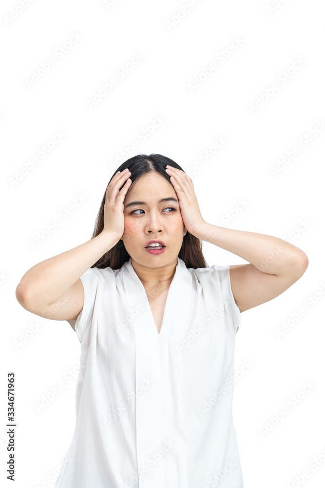 Asian woman looking stressed and nervous isolated on white background Asian woman looking stressed and nervous isolated on white background