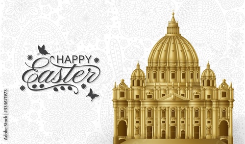 Easter background with Saint Peters Basilica. Golden illustration.