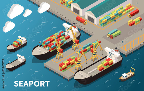 Seaport Ships Isometric Composition  photo