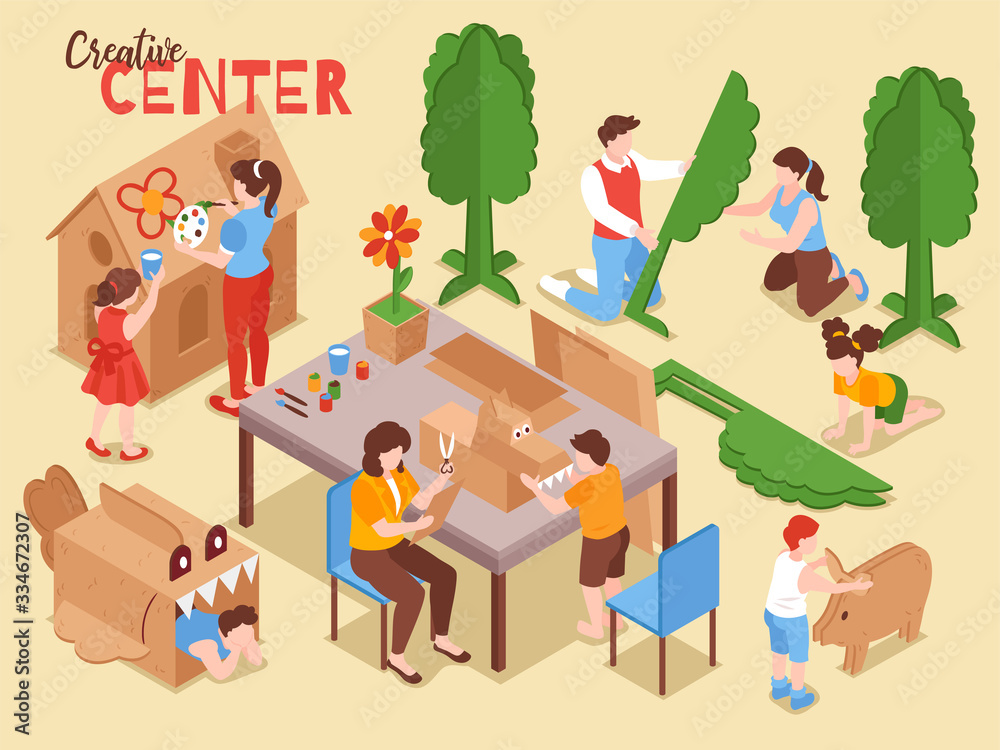 Fototapeta premium Cardboard Toys Isometric Composition 