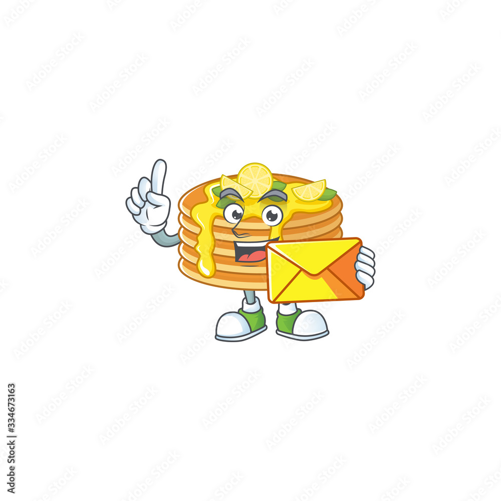 Cute face lemon cream pancake mascot design bring brown envelope