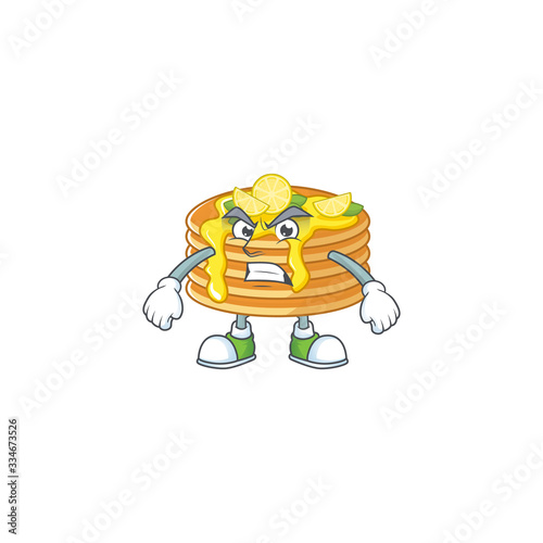 Mascot design style of lemon cream pancake with angry face