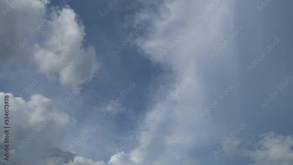 Fast moving motion of beautiful puffy & fluffy white clouds on tropical summer or spring bright blue & clear sky background in sunny & sunshine day, overcast & weather forecast concept, TimeLapse Fast moving motion of beautiful puffy & fluffy white clouds on tropical summer or spring bright blue & clear sky background in sunny & sunshine day, overcast & weather forecast concept, TimeLapse