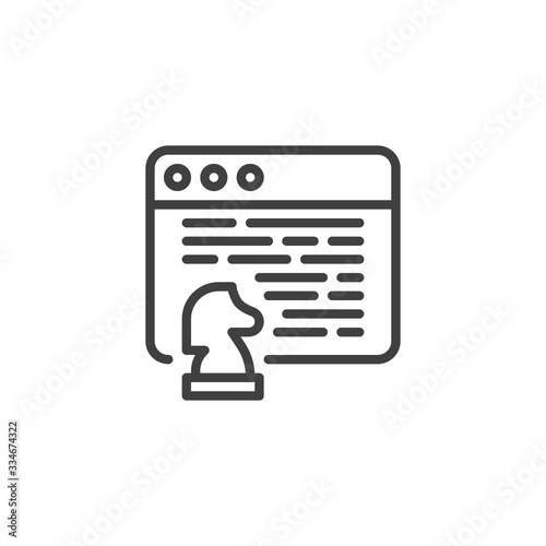 Website and horse chess line icon. Search engine optimization linear style sign for mobile concept and web design. Seo strategy outline vector icon. Symbol, logo illustration. Vector graphics