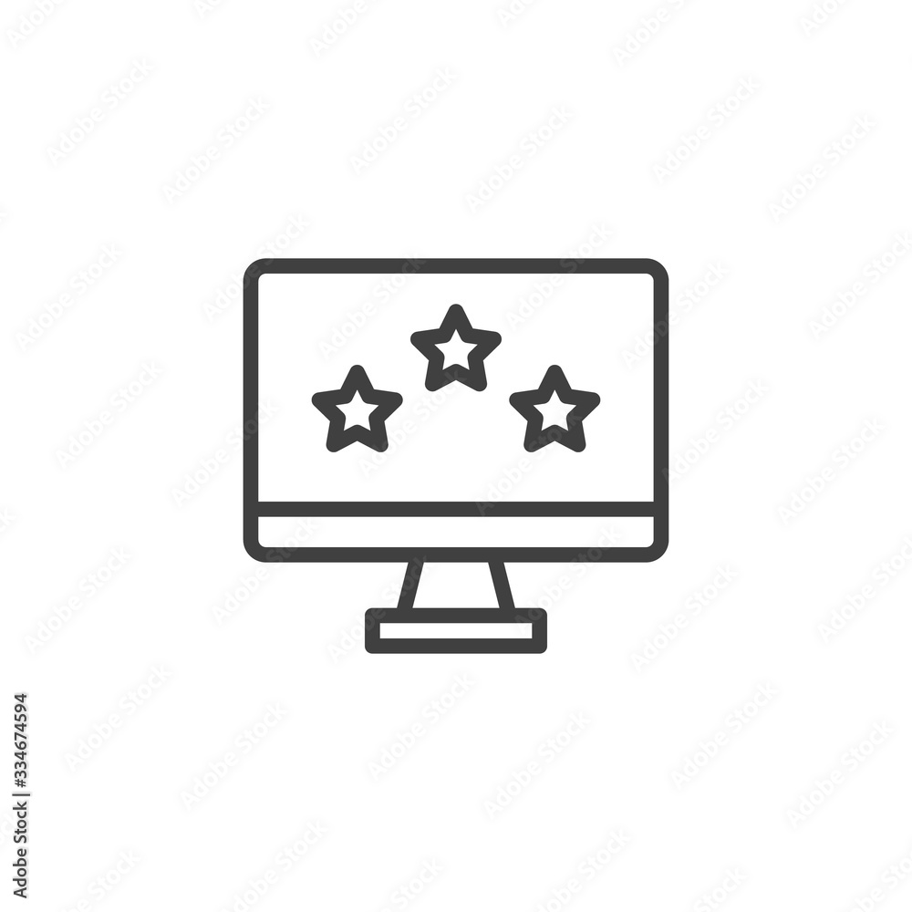 Monitor with rating stars line icon. linear style sign for mobile concept and web design. Three stars feedback outline vector icon. Symbol, logo illustration. Vector graphics Monitor with rating stars line icon. linear style sign for mobile concept and web design. Three stars feedback outline vector icon. Symbol, logo illustration. Vector graphics