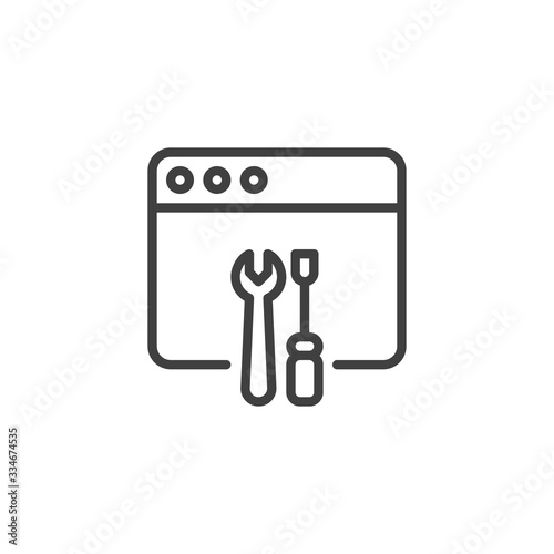 Web optimization line icon. Browser settings linear style sign for mobile concept and web design. Web Page with screwdriver and wrench outline vector icon. Symbol, logo illustration. Vector graphics