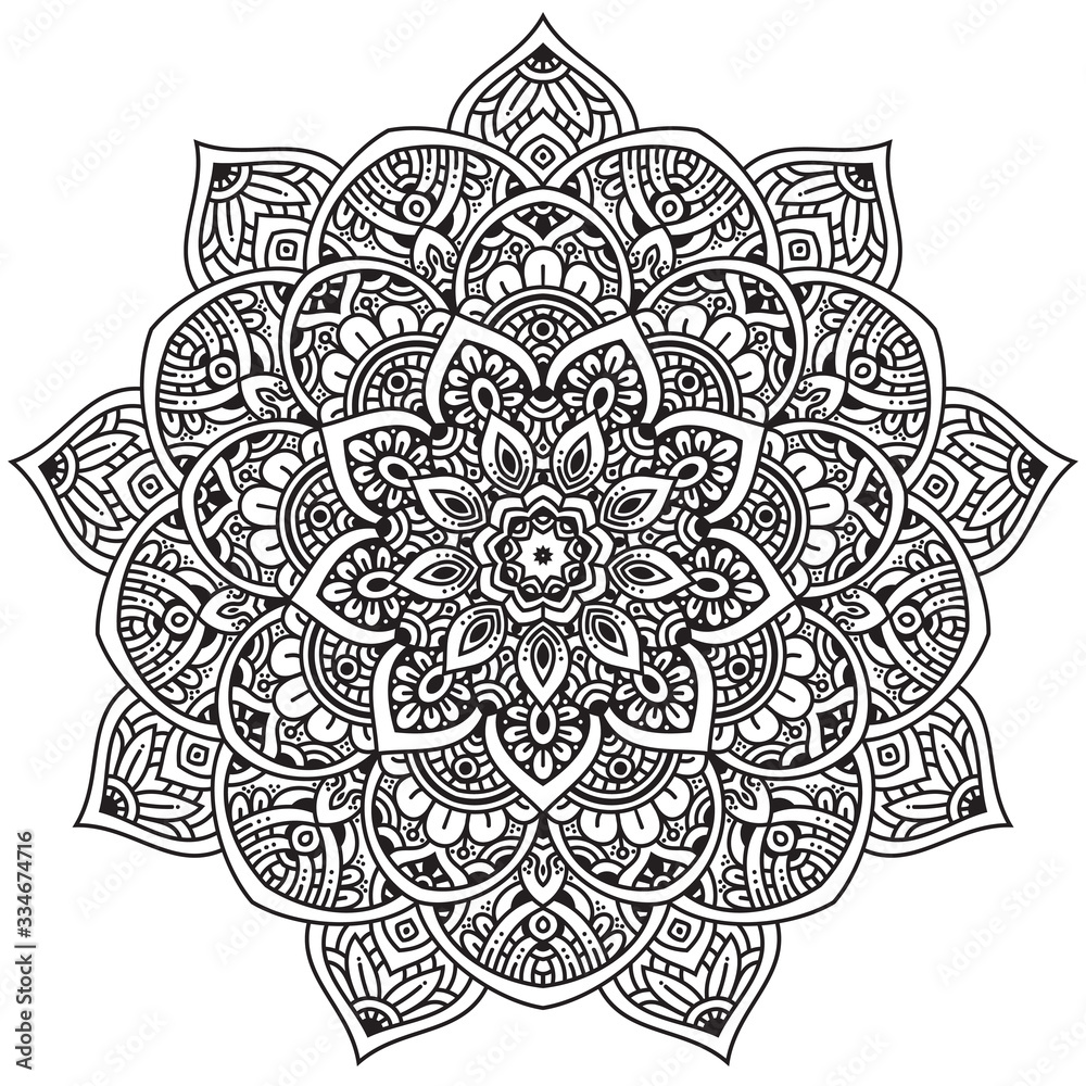 Mandala, tracery round boho doodle. Ethnic ornament, sketched symmetry. Folk, meditation design. Curved shape, isolated on white. Black and white art. Vector Mandala, tracery round boho doodle. Ethnic ornament, sketched symmetry. Folk, meditation design. Curved shape, isolated on white. Black and white art. Vector