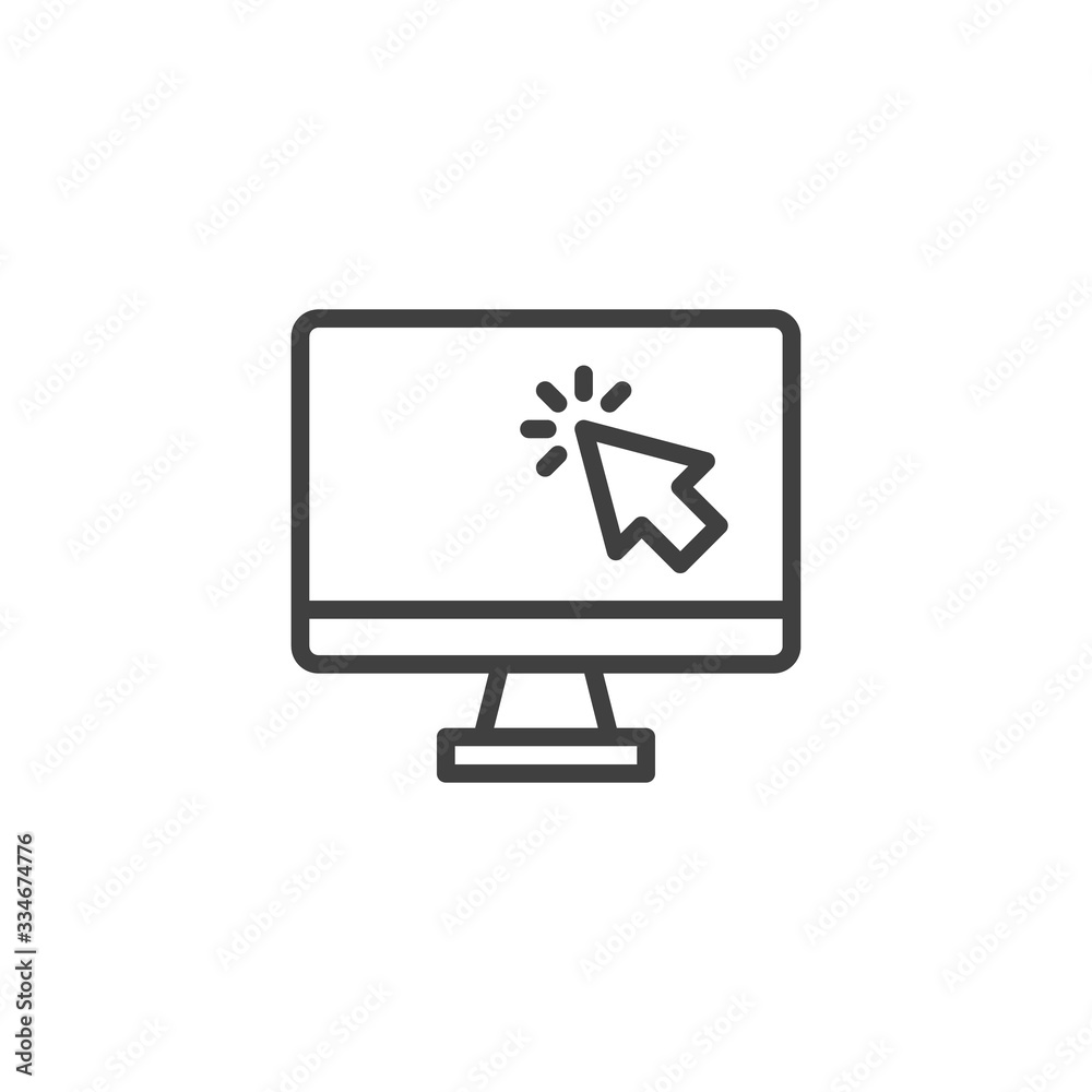 Computer click cursor line icon. linear style sign for mobile concept and web design. Monitor with mouse cursor outline vector icon. Symbol, logo illustration. Vector graphics Computer click cursor line icon. linear style sign for mobile concept and web design. Monitor with mouse cursor outline vector icon. Symbol, logo illustration. Vector graphics