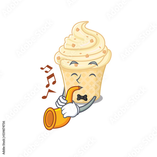 Talented musician of vanilla ice cream cartoon design playing a trumpet