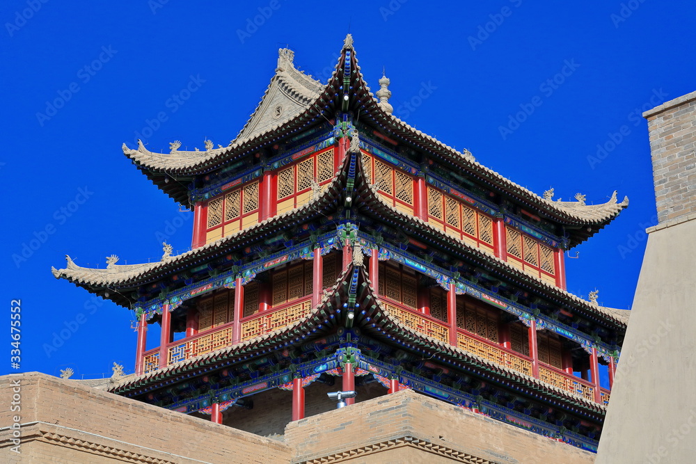 Three-story tower over Rouyuan Men-Conciliation Gate-western gate Jiayuguan fortress-Jiayuguan city-Gansu-China-0759 Three-story tower over Rouyuan Men-Conciliation Gate-western gate Jiayuguan fortress-Jiayuguan city-Gansu-China-0759