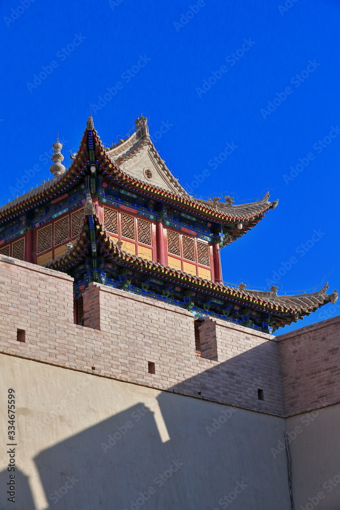 Three-story tower over Rouyuan Men-Conciliation Gate-western gate Jiayuguan fortress-Jiayuguan city-Gansu-China-0761