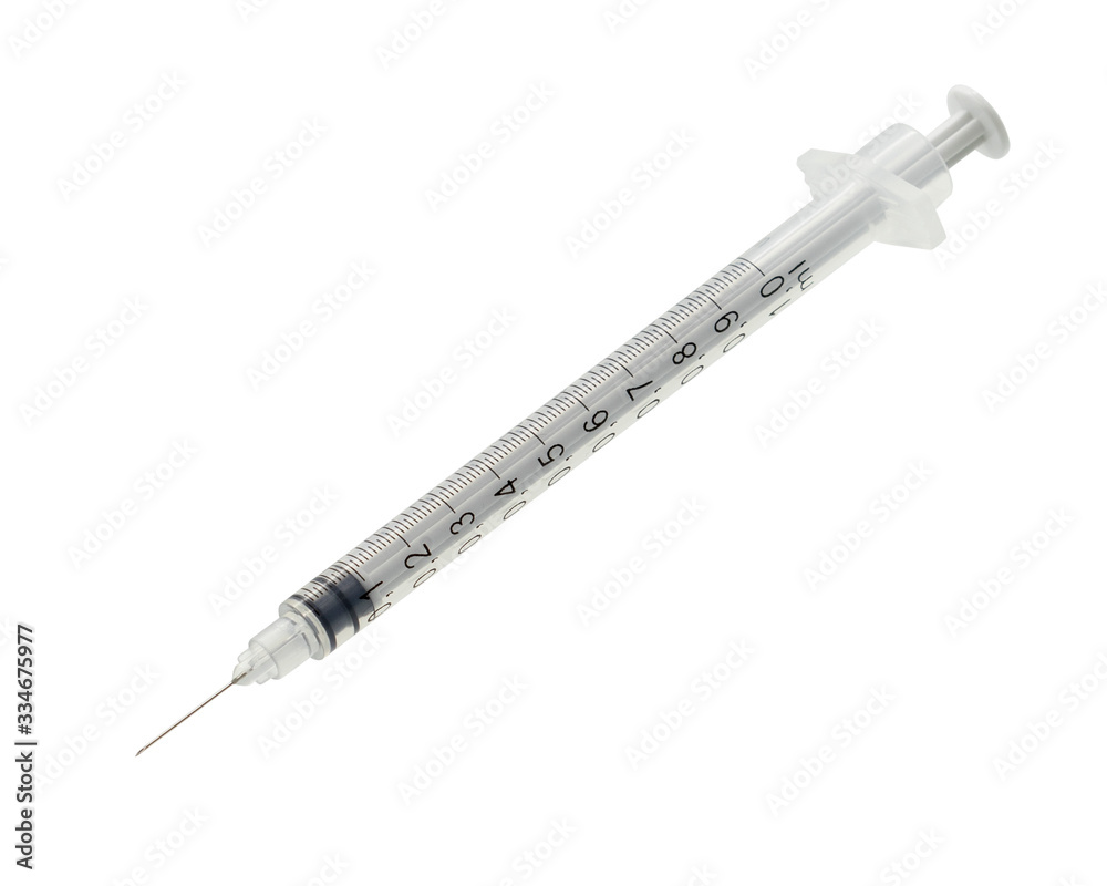 Plastic insulin syringe isolated on white background Plastic insulin syringe isolated on white background