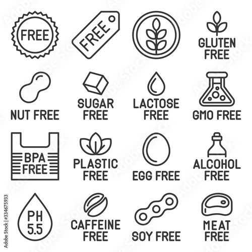 Free Labels and Icons Set on White Background. Line Style Vector