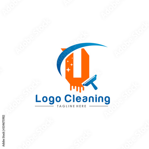 Initial letter logo U cleaning clean service logo icon vector template.