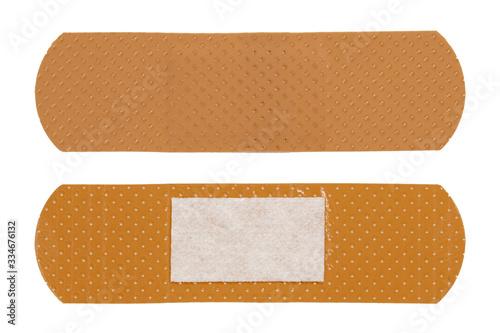 Adhesive bandage plasters isolated on white background. Medical plasters with two sides.