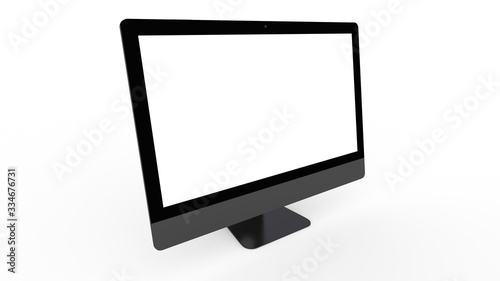 flat monitor white screen computer, pc display digital illustration screen and slim 3d