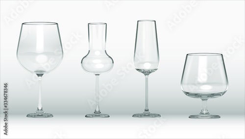 Vector Wine Champagne, Liquor And Cognac Glasses Set Illustration