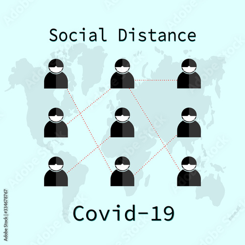 Coronavirus epidemic, social distance concept. Covid-19 protection prevention information