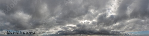 Fantastic dark thunderclouds, natural sky composition, wide panorama