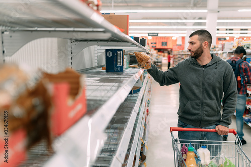 Basic supplies such as spaguetti, rice and other pasta are running out of the supermarket shelves due to Coronavirus (Covid 19) panic buying and stockpiling in Unites States, Europe or Australia
